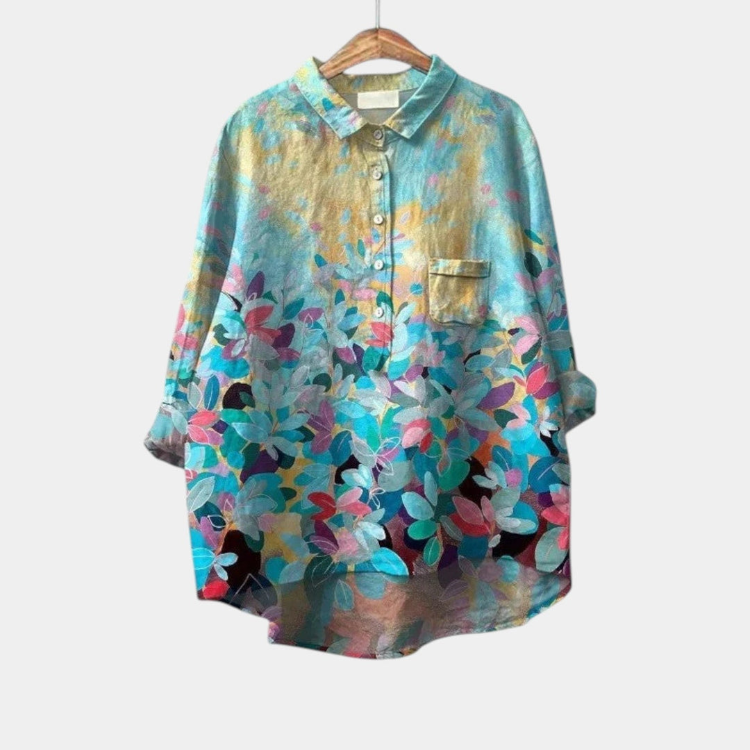 Imu | Blusa con estampado de pétalos en turquesa