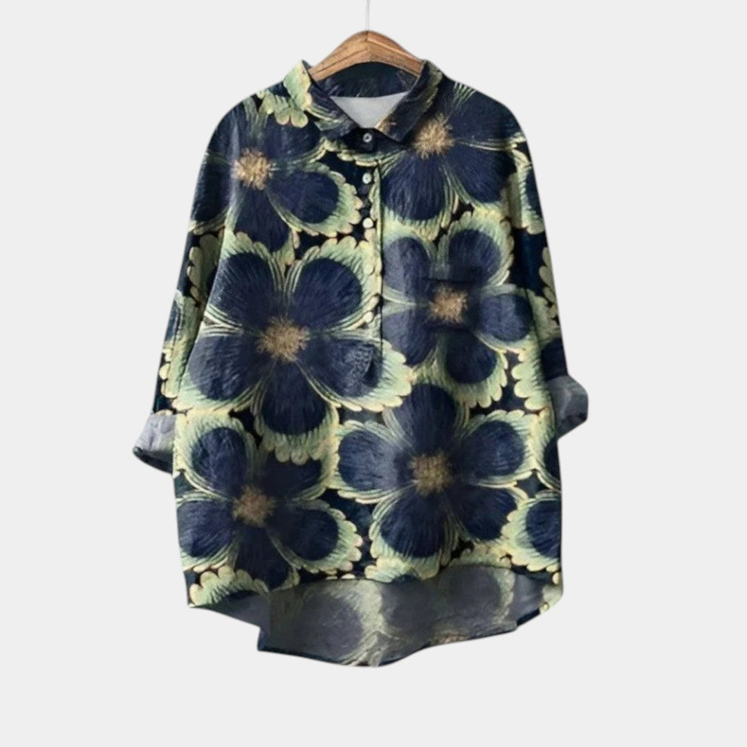 Daliyah | Blusa floral gráfica en azul marino