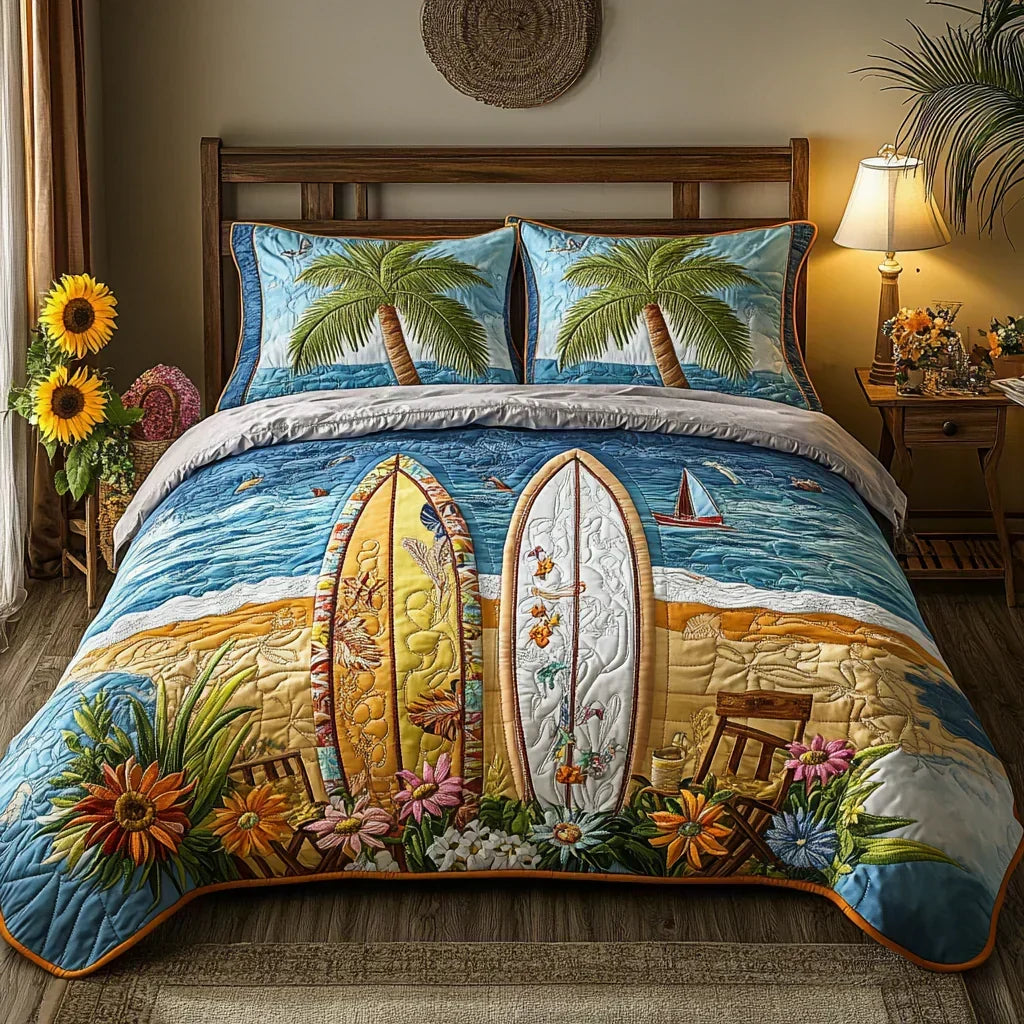 Juego de cama acolchado de 3 piezas - Brisa de la isla