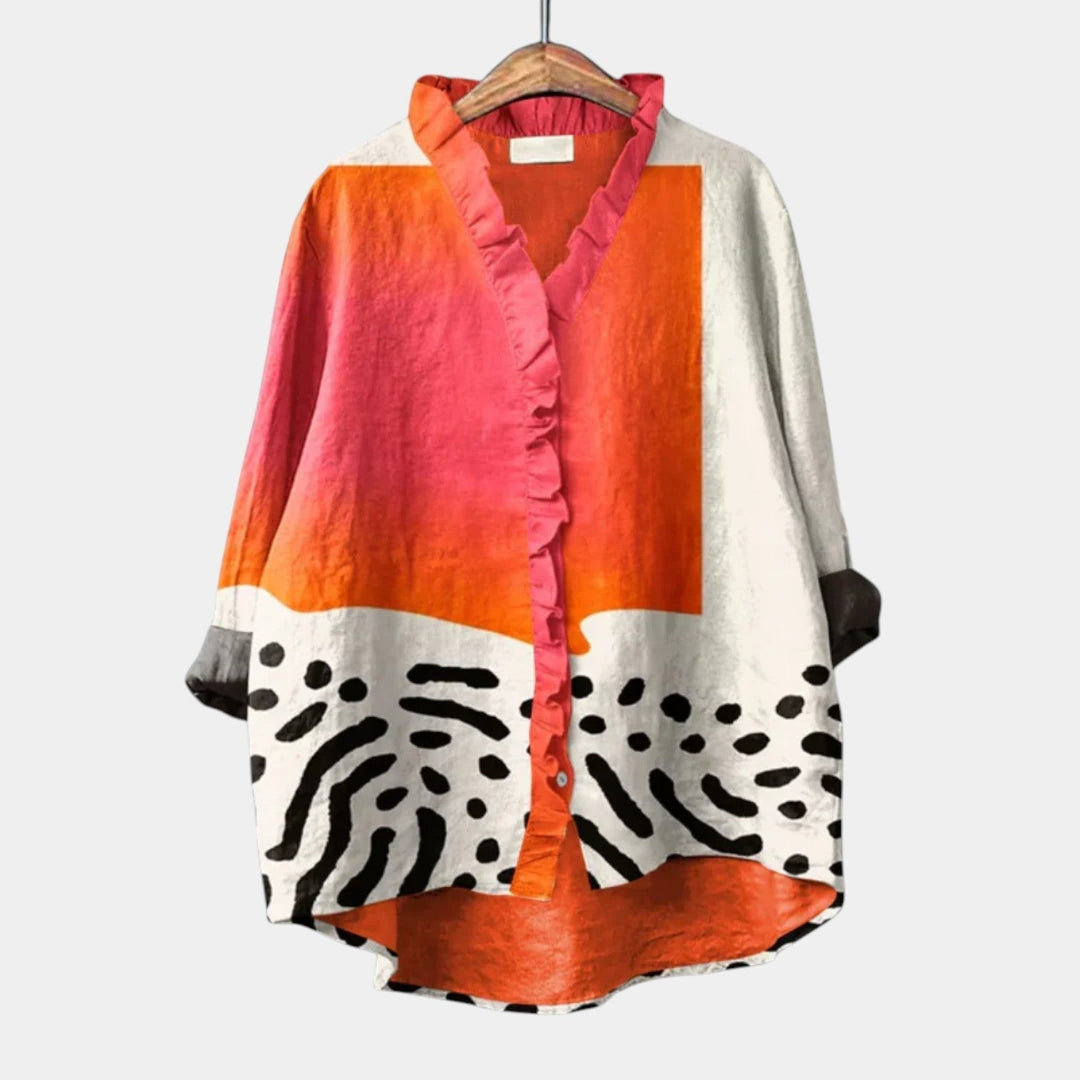 Augusta | Blusa de bloques de color con volante